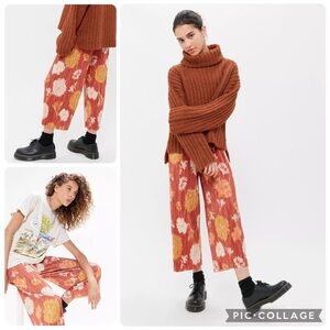 Urban Outfitters Mackie Pleated Crop Flowy Pants Rust Floral Boho Y2K Wide Leg M